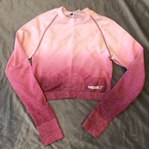 GYMSHARK PINK OMBRE SEAMLESS LONG SLEEVE CROP TOP